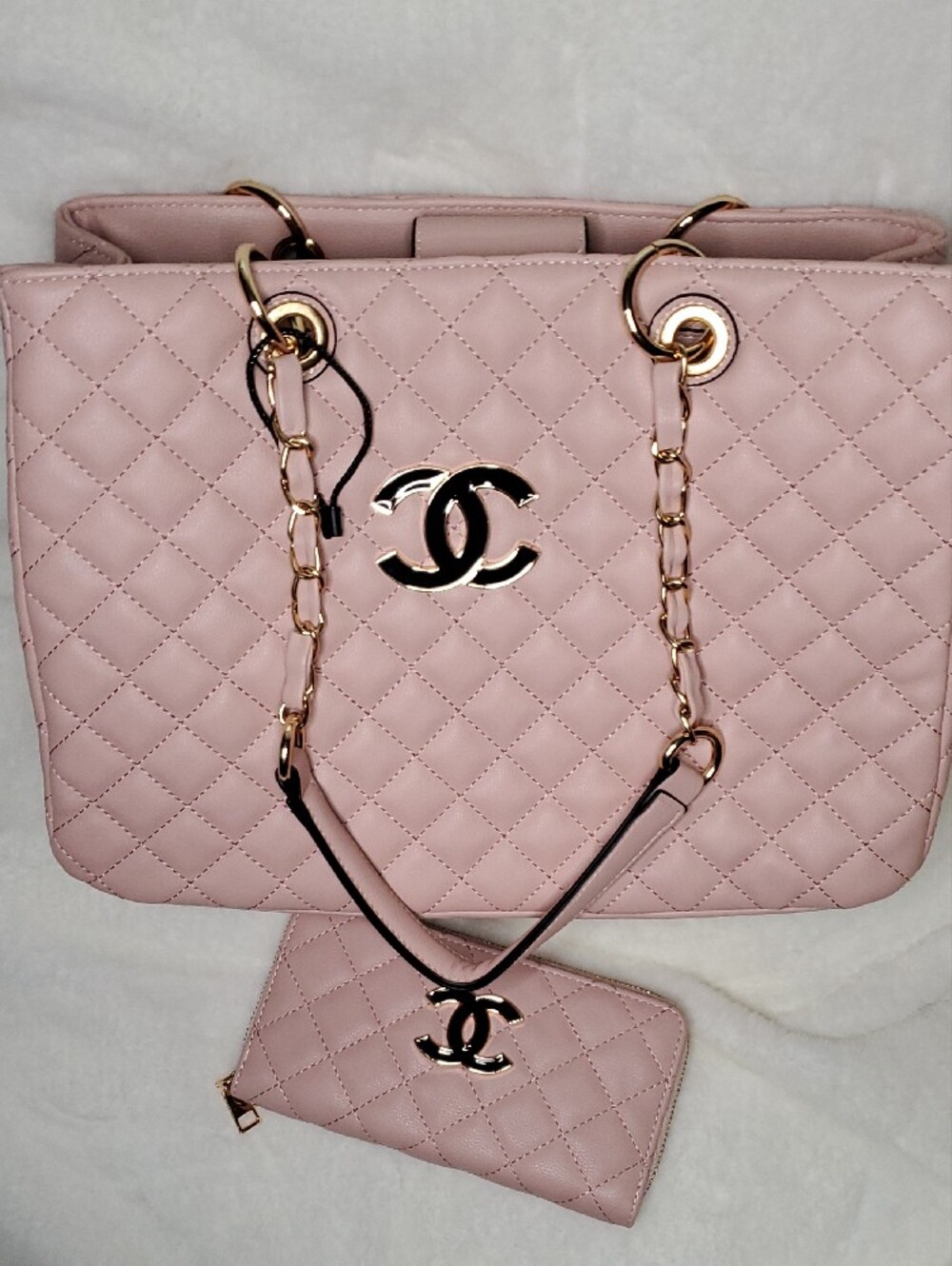 CC Boutique Quilted Blush Pink Tote with Matching Zip Wallet